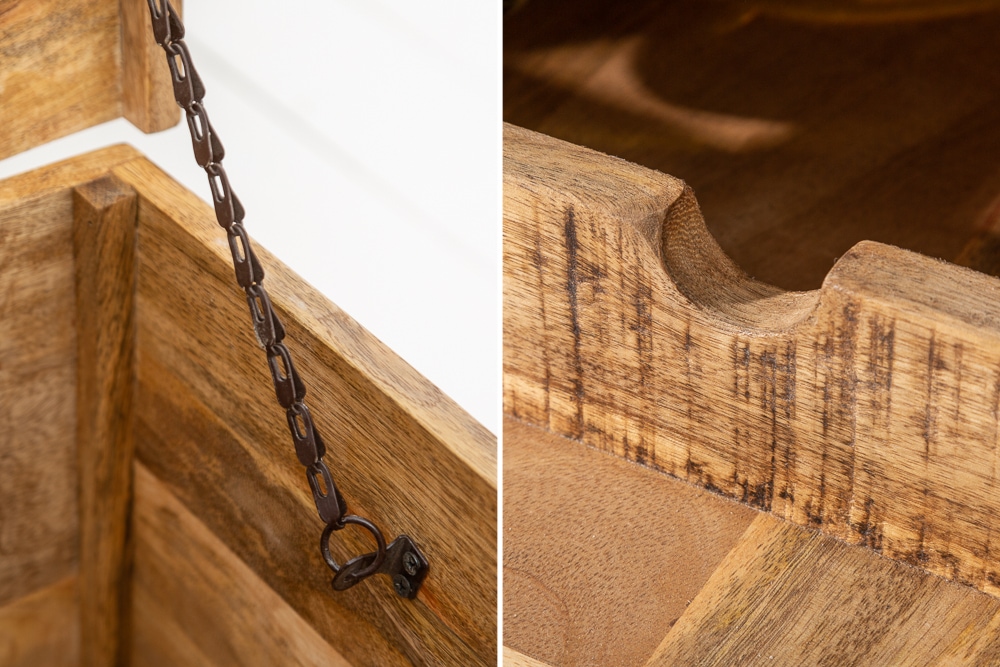 Massivholz Couchtisch BODEGA 100cm Mangoholz Hausbar Truhe mit Stauraum