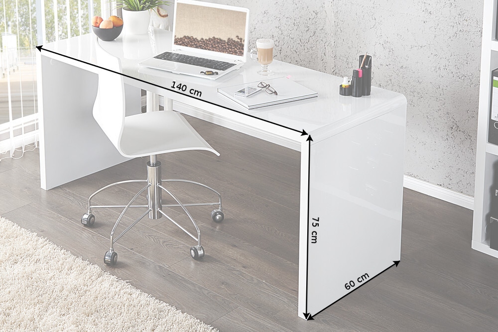 Design Schreibtisch FAST TRADE 140cm weiß Hochglanz Bürotisch