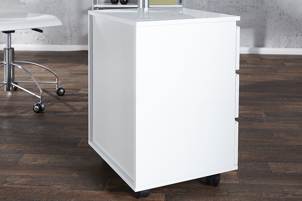Moderner Rollcontainer BIG DEAL 45cm weiß Hochglanz 3 Schubladen