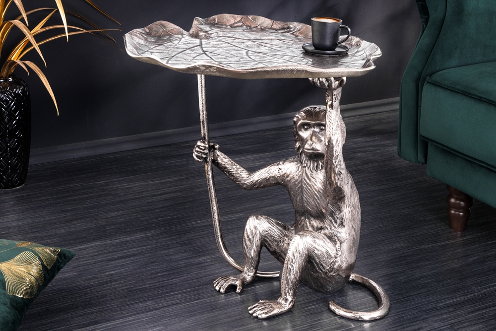 Design Beistelltisch WILDLIFE MONKEY 60cm silber Metall handmade