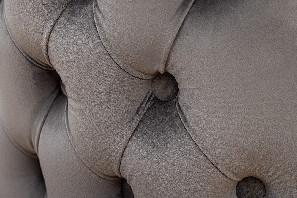 Chesterfield Stuhl CASTLE DELUXE grau Samt mit Löwenkopf Nieten