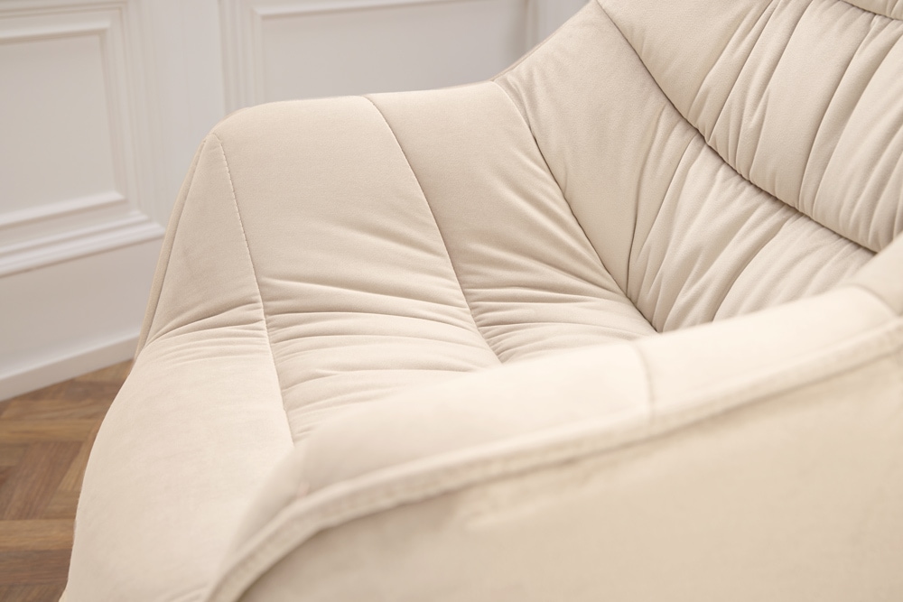Drehbarer Stuhl THE DUTCH COMFORT champagner beige Samt schwarze Metallbeine