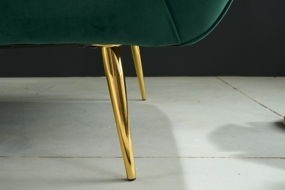Design 2-Sitzer Sofa NOBLESSE 165cm smaragdgrün Samt Federkern goldene Metallfüße