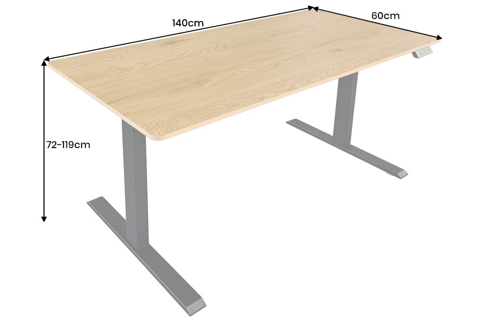 Höhenverstellbarer Schreibtisch OAK DESK 140cm natur Eiche-Design schwarzes Metallgestell
