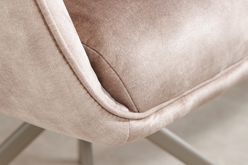 Drehbarer Design Stuhl CONCORD champagner greige Samt Taschenfederkern Metallgestell greige
