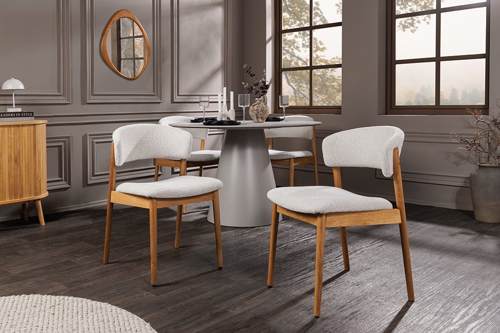 Design Stuhl VALHALLA WOOD natur Eiche Massivholz creme Strukturstoff