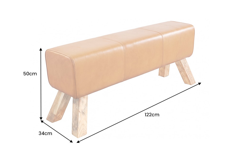 Design Sitzbank TURNBOCK 120cm cognac braun mit Echtleder-Bezug Sitzhocker