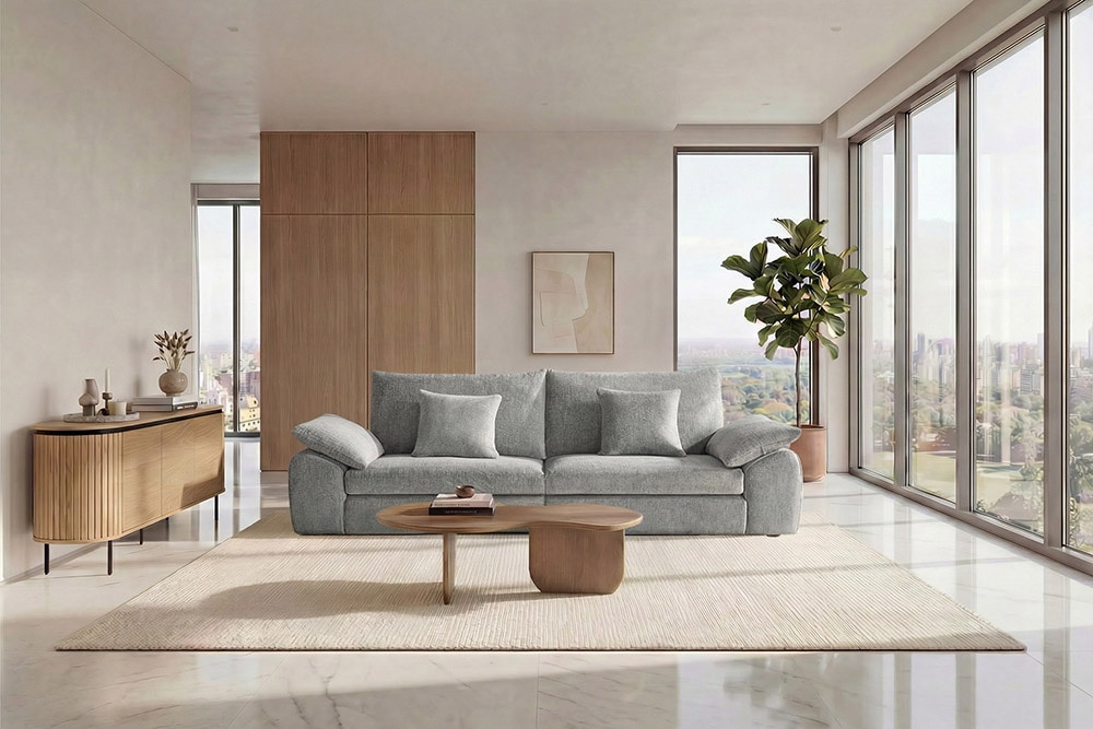 Stilvolles Big Sofa SOHO 260cm grau Chenille 4-Sitzer Couch mit Wellenunterfederung