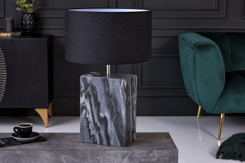 Design Tischlampe NOBLE 55cm schwarz Marmorfuß Stoffschirm