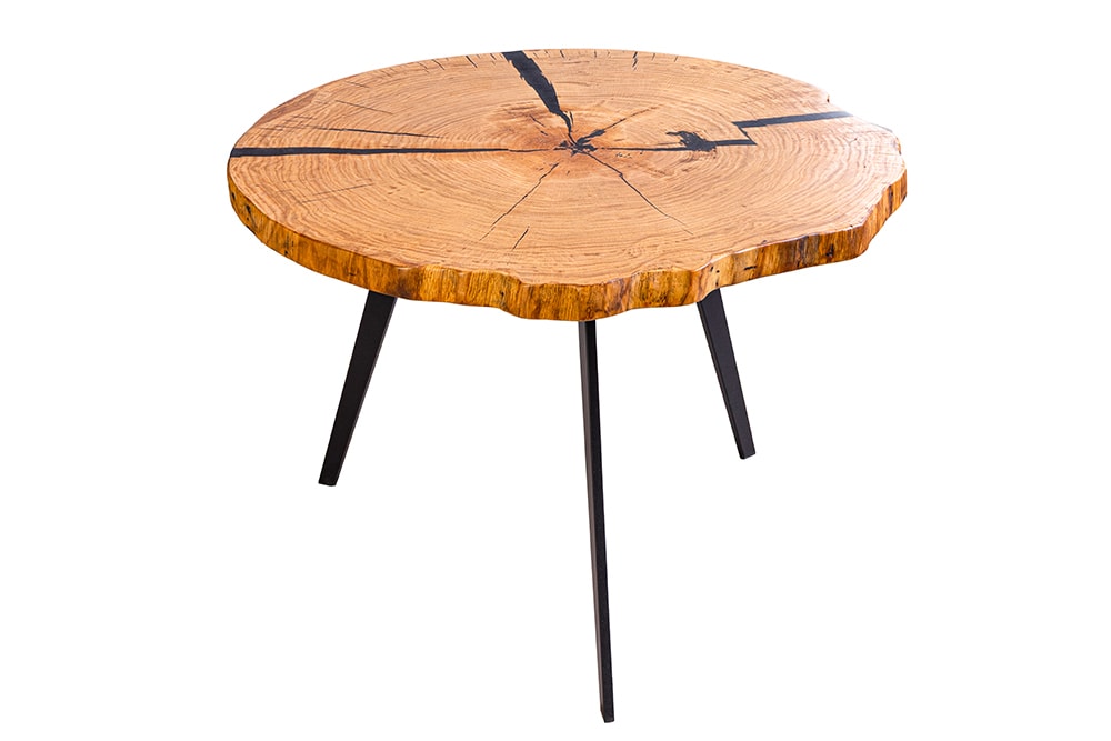 Runder Couchtisch ARBOR 65cm natur Eiche Massivholz schwarz Metall Beistelltisch