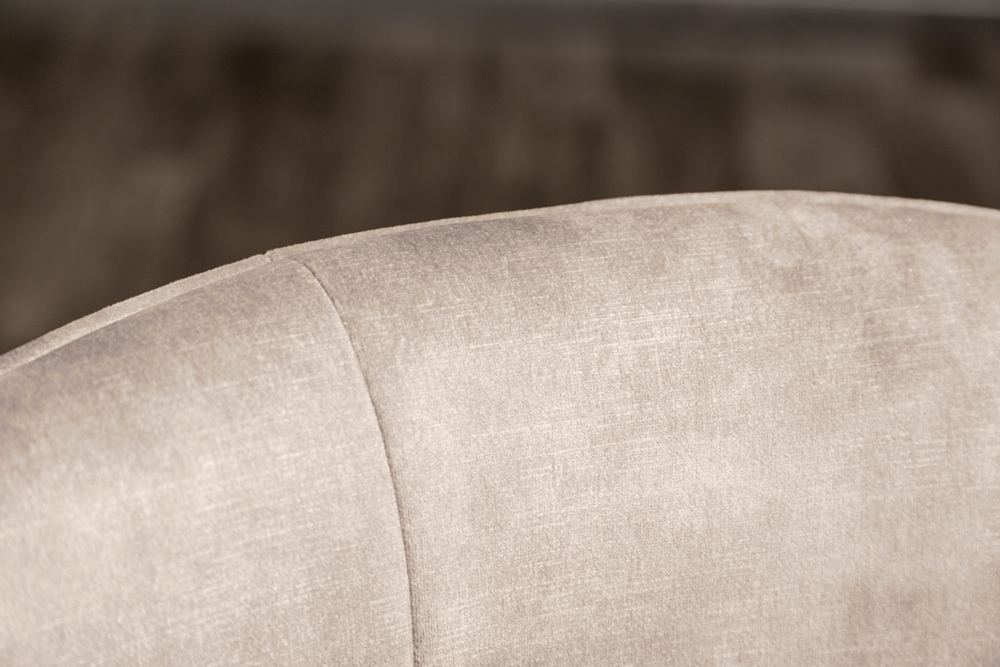 Drehbarer Design Stuhl EUPHORIA champagner greige Samt mit Armlehne Metallgestell schwarz