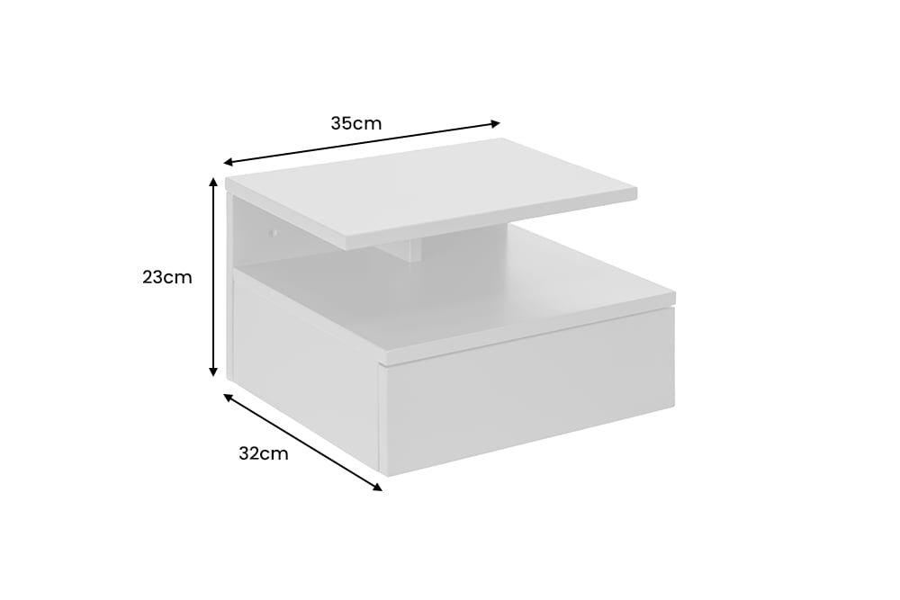 Hängender Nachttisch FLOATING 35cm schwarz Regal mit Schublade