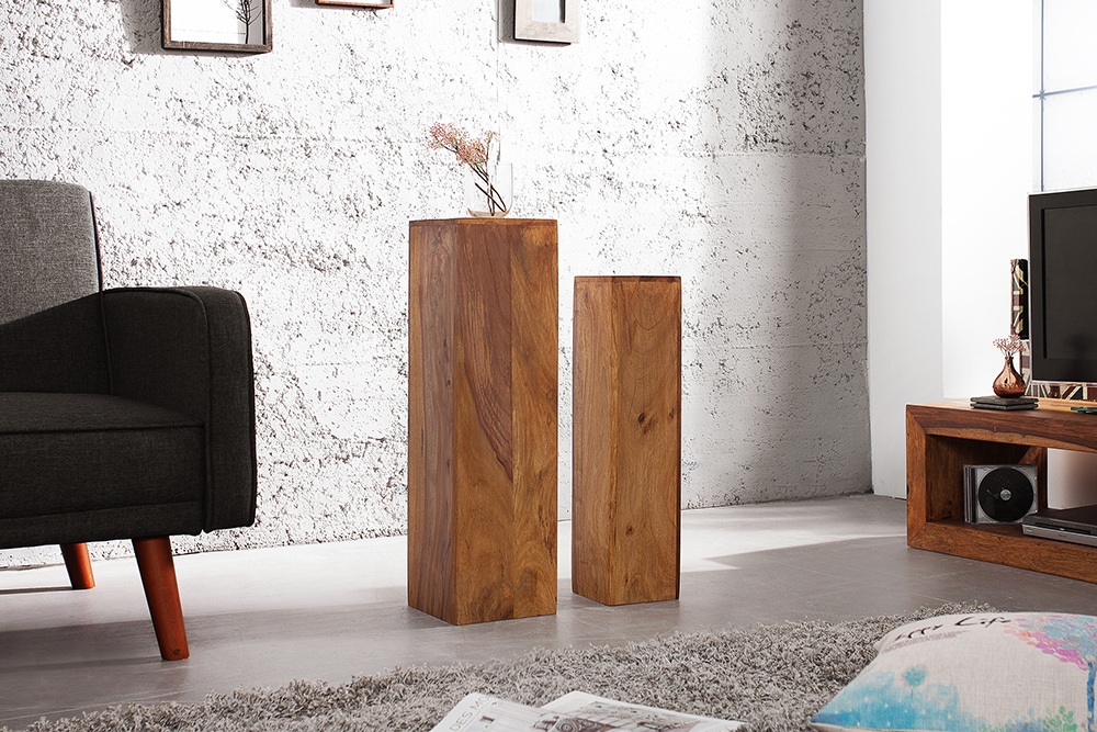 Design Deko Säule 3er Set MAKASSAR 80cm braun Sheesham stone finish Handarbeit