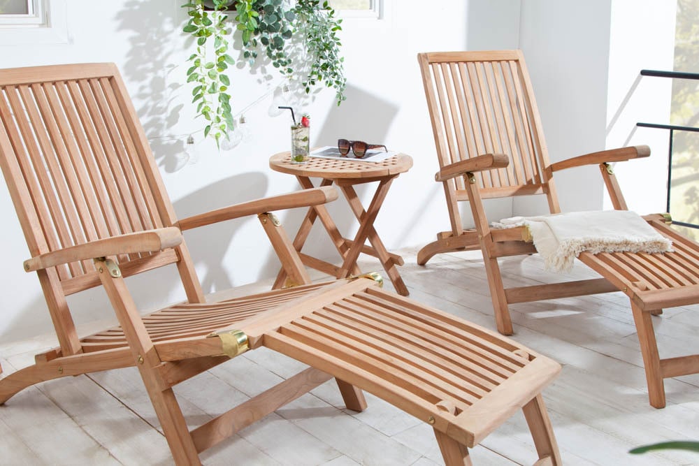 Wetterfester Beistelltisch EMPIRE TEAK 50cm Massivholz rund klappbar Outdoor Gartentisch