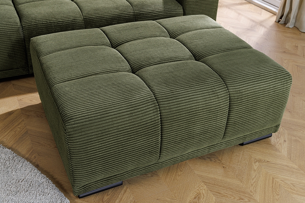 Moderner Hocker ELEGANCIA 110cm grün Cord mit Ziersteppung