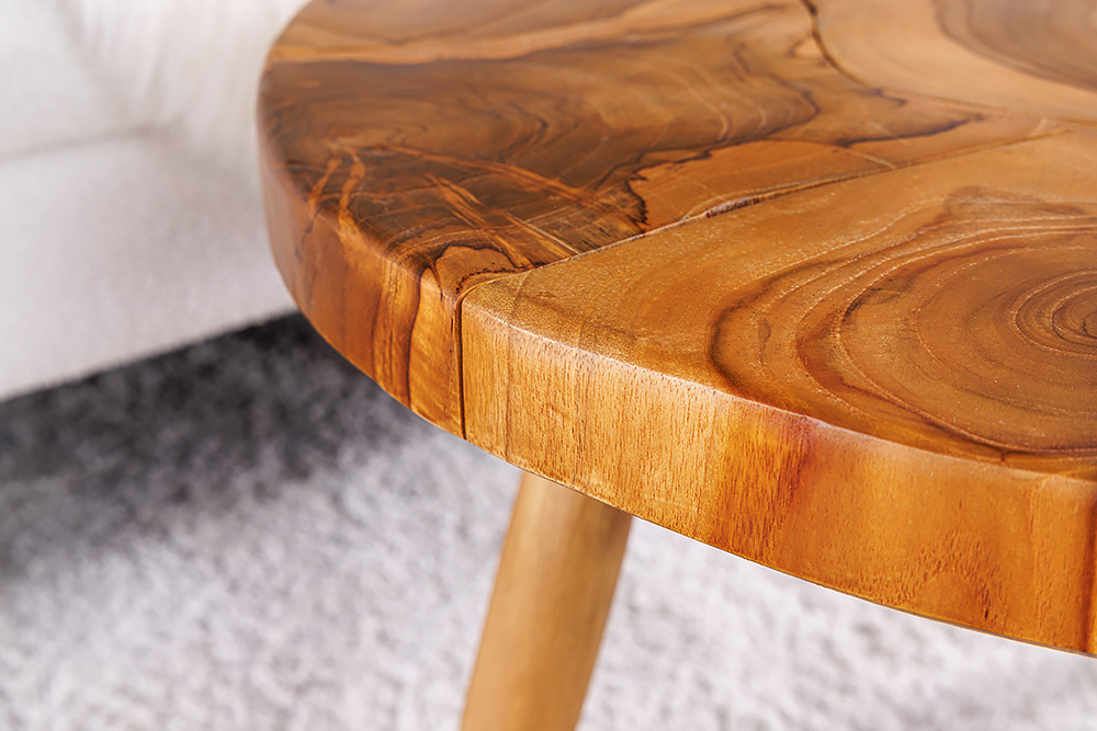 Runder Massivholz Couchtisch MOSAIK 60cm natur Teak Baumstamm handmade