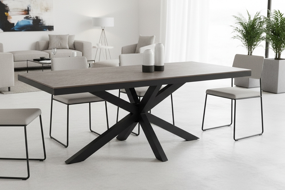 In- und Outdoor Esstisch GALAXIE 200cm hellgrau Keramik anthrazit Aluminium