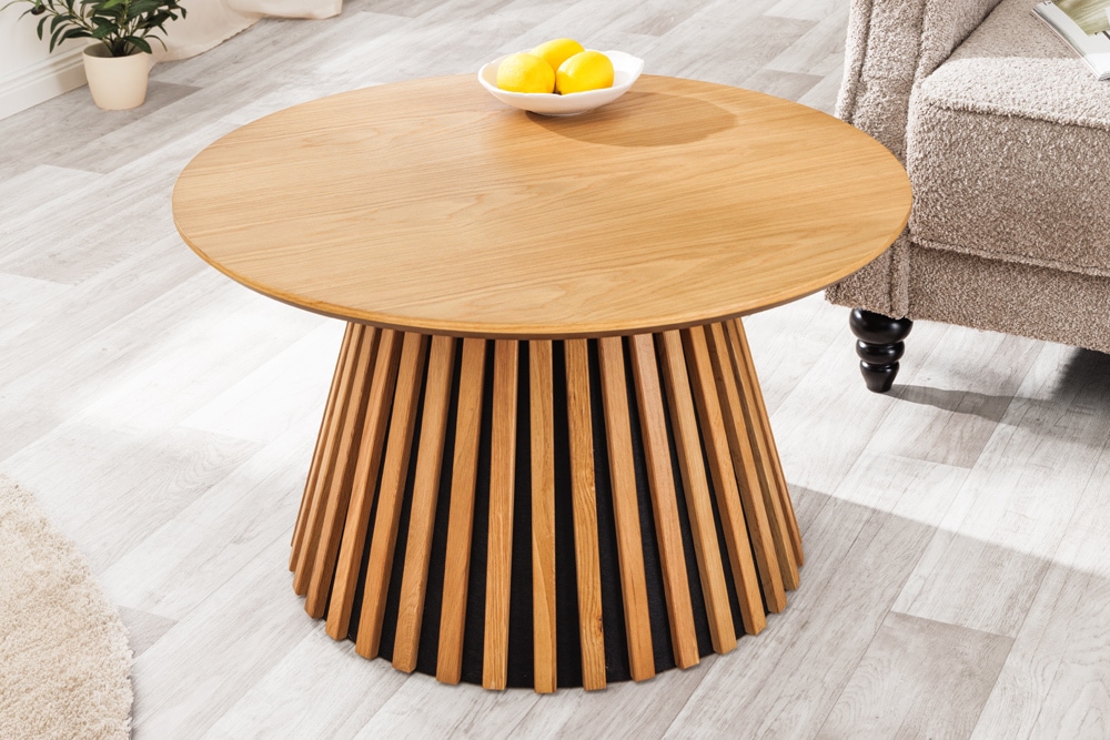 Runder Couchtisch VALHALLA WOOD 70cm natur Eichenholz Säulenfuß