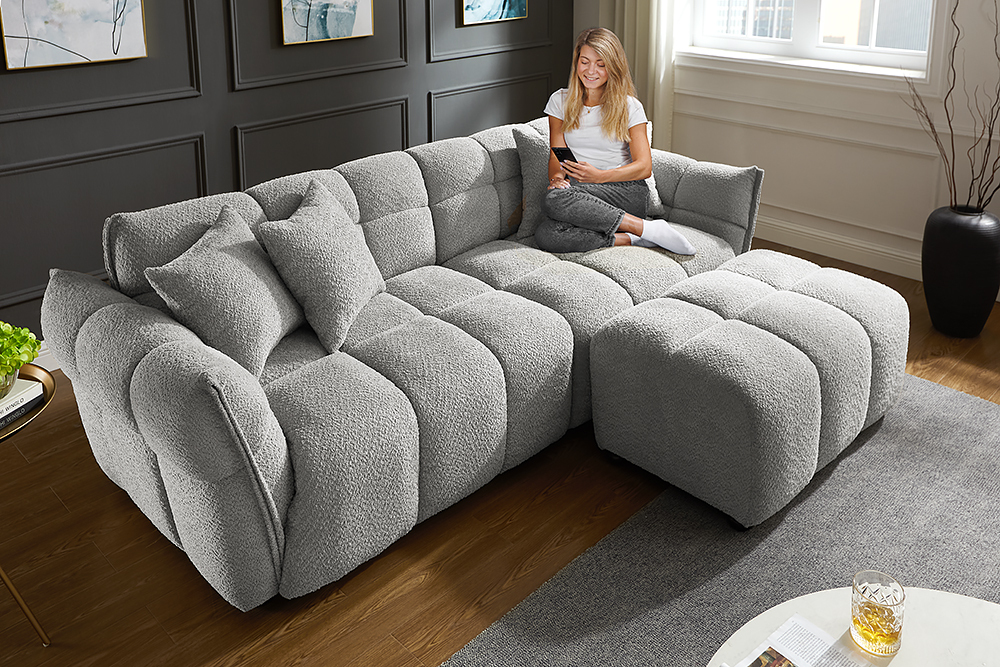 Modernes XXL Sofa CLOUD 260cm grau Bouclé Bigsofa Federkern inkl. Kissen » Jetzt kaufen