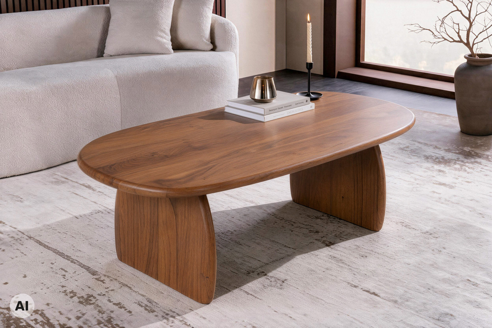 Design Couchtisch SCULPTURA 110cm braun Akazienholz organische Form