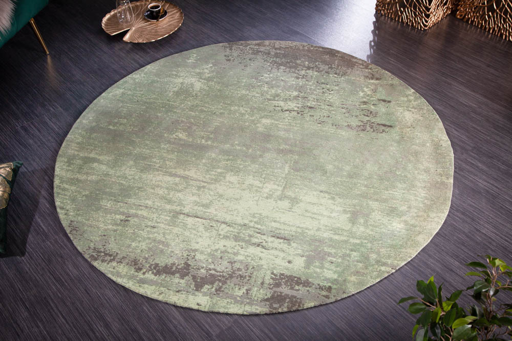 Vintage Teppich MODERN ART 150cm grün verwaschen rund Used Look