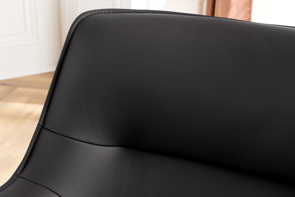 Drehbarer Stuhl LE GRAND schwarz Echtleder Strukturstoff Metallgestell mit Armlehne