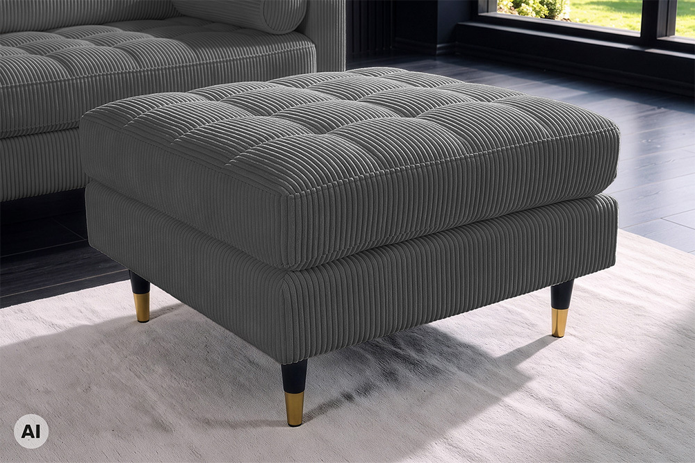 Design Hocker COZY VELVET 80cm grau Cord schwarz mit goldener Metallkappe Design Hocker COZY VELVET 80cm grau Cord schwarz mit goldener Metallkappe
