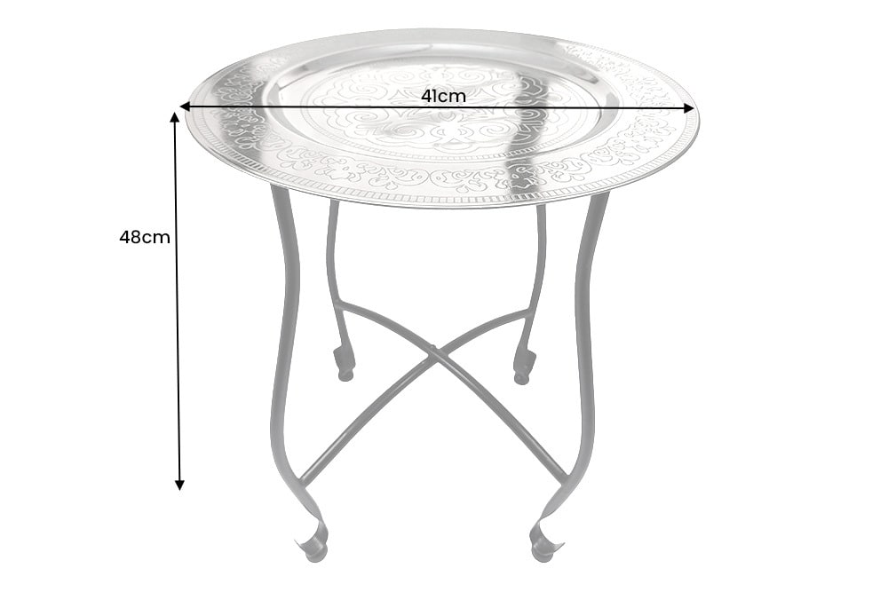 Runder Beistelltisch MARRAKESCH 50cm silber Teetisch abnehmbares Tablett klappbar