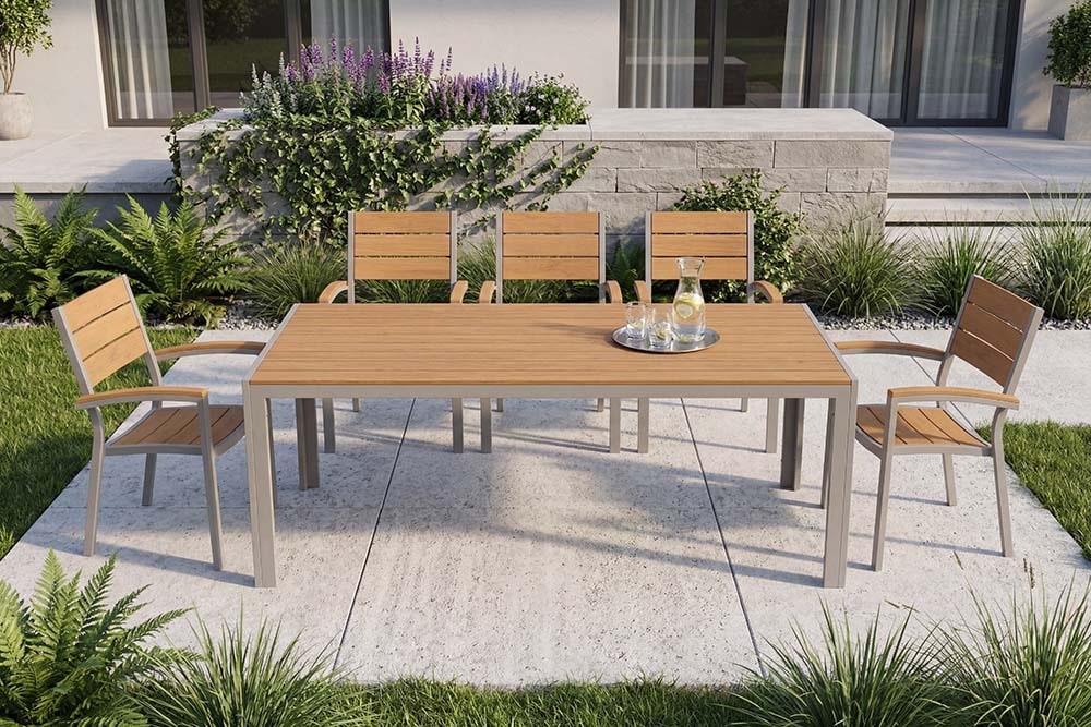 Moderner Gartentisch DESIGNO 205cm natur greige Aluminium wetterfest Outdoor-Esstisch