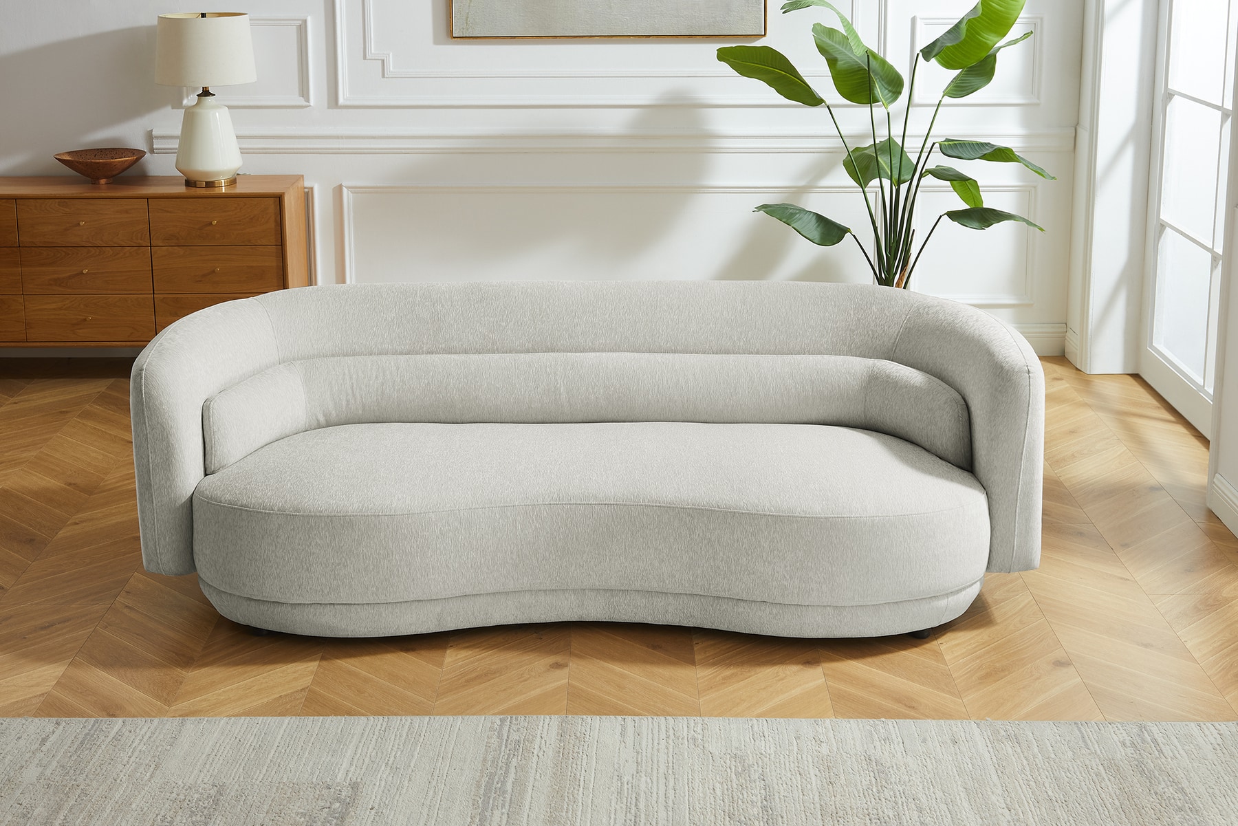 Design Sofa GATSBY 230cm greige Chenille Federkern 3-Sitzer Couch Rundum-Bezug
