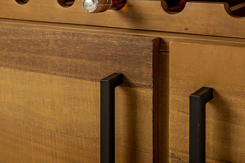 Massivholz Sideboard THOR 195cm braun Pinie mit Schubladen Weinregal Industrial Design