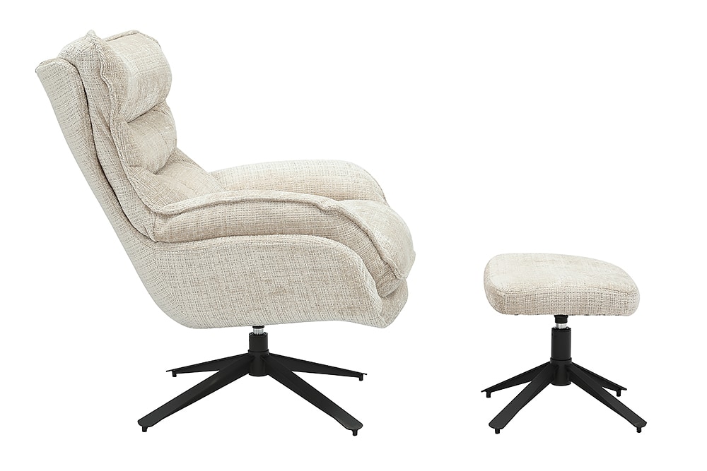 Drehbarer Sessel CLOUD champagner beige Chenille schwarz Metall