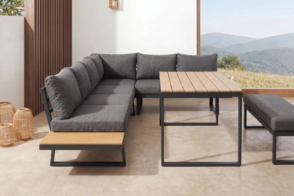 Wetterfestes Gartenmöbel Set IBIZA GRAND 280cm anthrazit Aluminium mit Sitzpolster