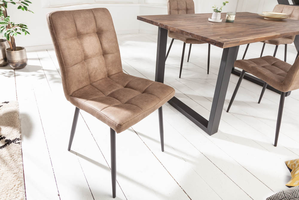 Retro Design Stuhl MODENA antik taupe Microfaser mit Ziersteppung