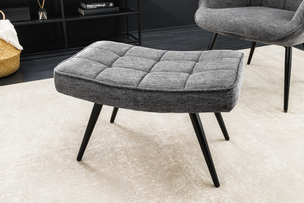 Moderner Hocker SCANDINAVIA grau Strukturstoff Metallbeine Fußhocker