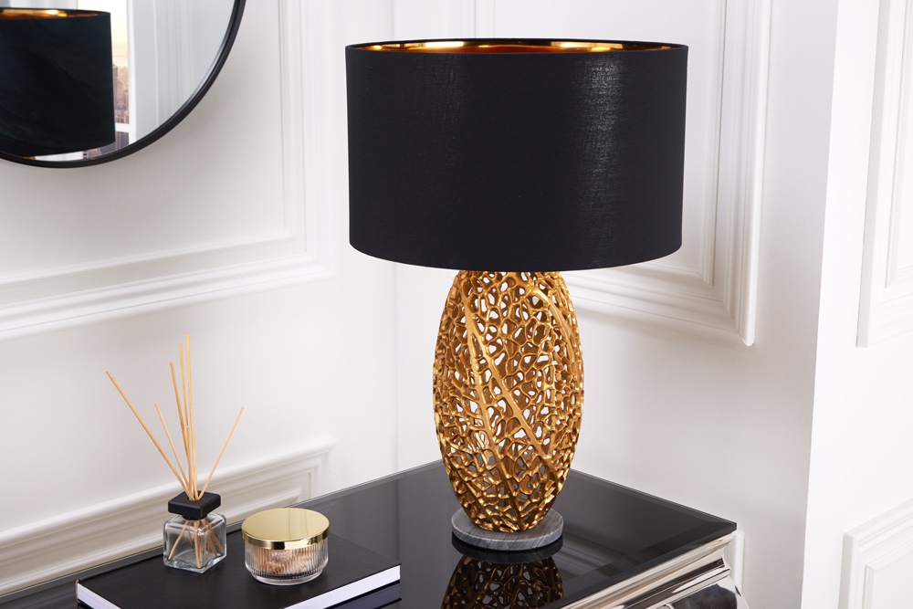 Design Tischlampe ABSTRACT LEAF gold Metall schwarz Marmorfuß handmade