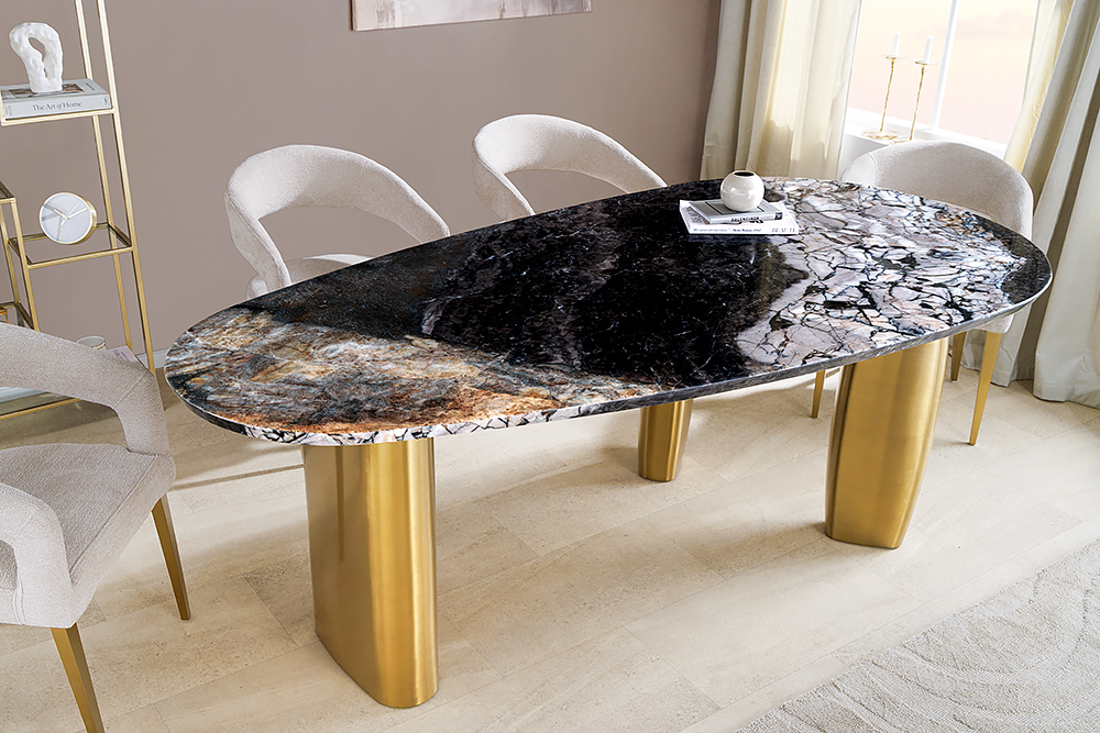Design Esstisch ORGANIC 200cm grau weiß braun Naturstein Marmor Metall brushed gold » Jetzt kaufen
