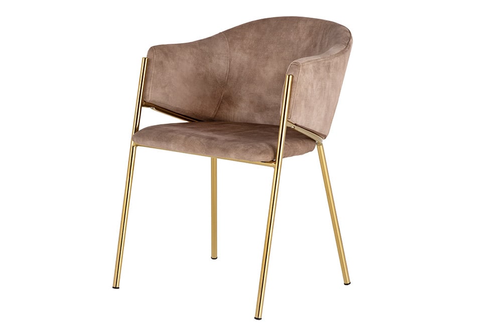 Design Stuhl NOBLESSE champagner beige Samt golden verchromtes Metallgestell