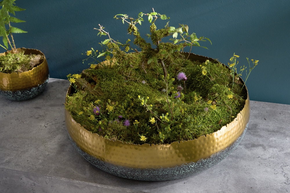 Handgearbeitete Deko Schale ORIENT 52cm gold mit Patina im Classic Hammerschlag Design