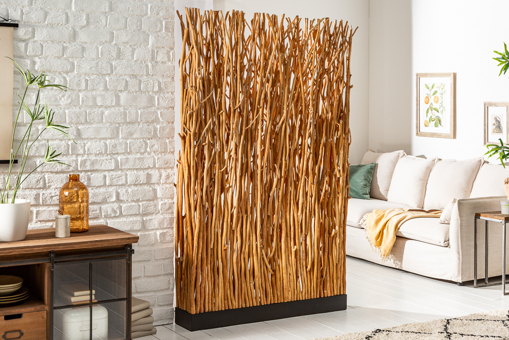 Handgefertigte Stehlampe NATURAL PARAVENT 180cm Longan-Holz Raumtrenner