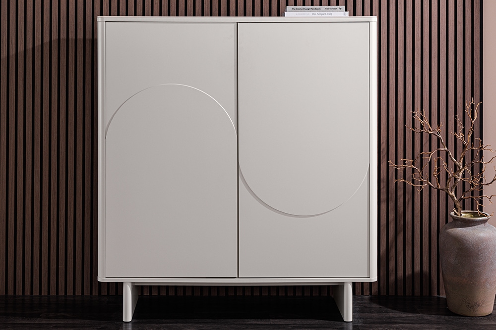 Design Highboard SAVOY 130cm kaschmir weiß Marmor Keramik mit Stauraum und 3D-Front