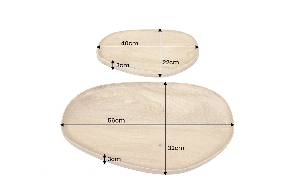 Massives 2er Set Tablett AMAZONAS 55cm natur Mangoholz cream finish Servierbrett