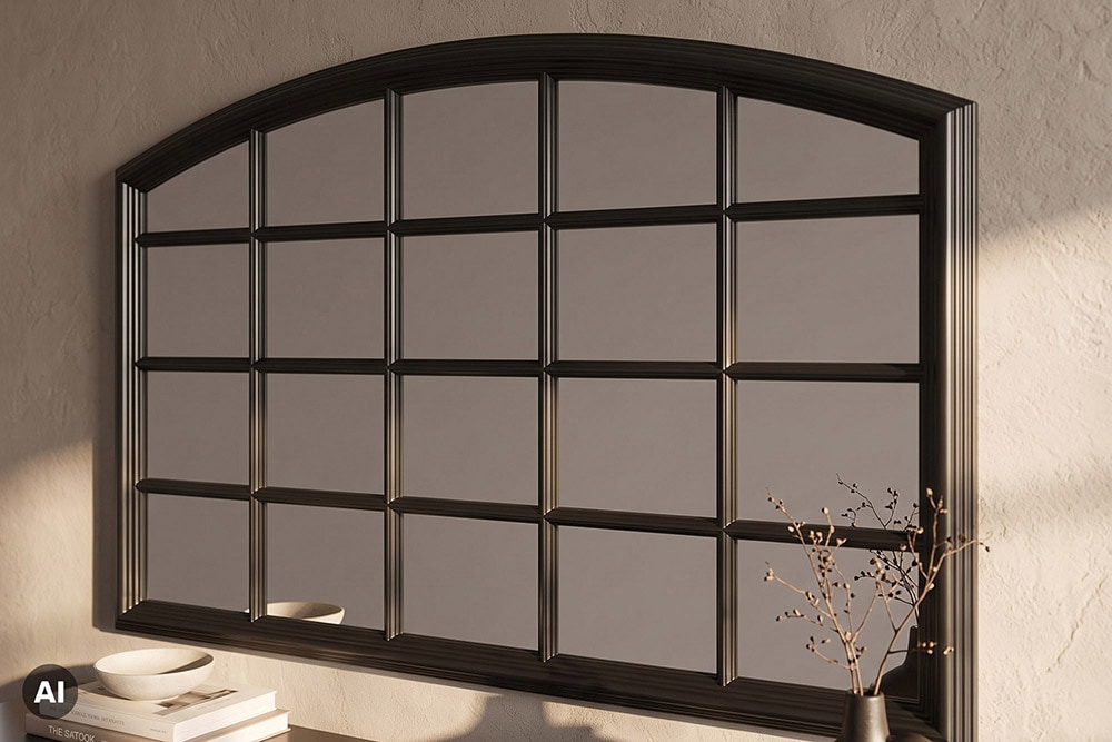 Moderner Wandspiegel PARIS 120cm schwarz Fensterspiegel Rundbogen-Design Moderner Wandspiegel PARIS 120cm schwarz Fensterspiegel Rundbogen-Design
