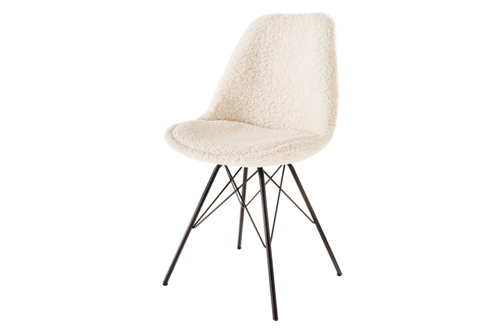 Design Stuhl SCANDINAVIA MEISTERSTÜCK creme Bouclé schwarze Metallbeine
