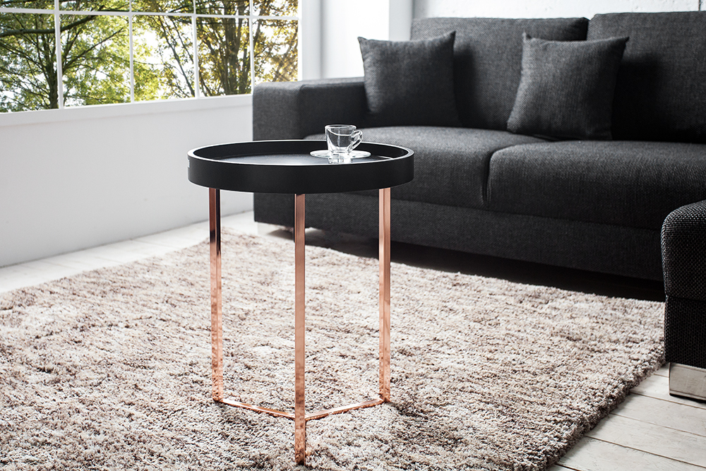 Extravaganter Beistelltisch MODULAR 40cm matt schwarz kupfer rund inkl. Tablett