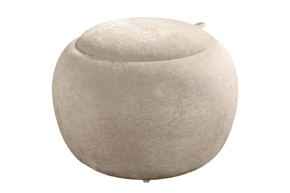 Runder Couchtisch ORBIT 50cm champagner-greige Bouclé Hocker mit Tablett und Stauraum