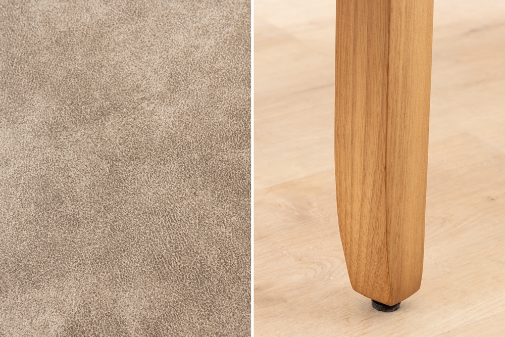 Design Stuhl CASA taupe Microfaser mit Zierknöpfen Massivholzbeine
