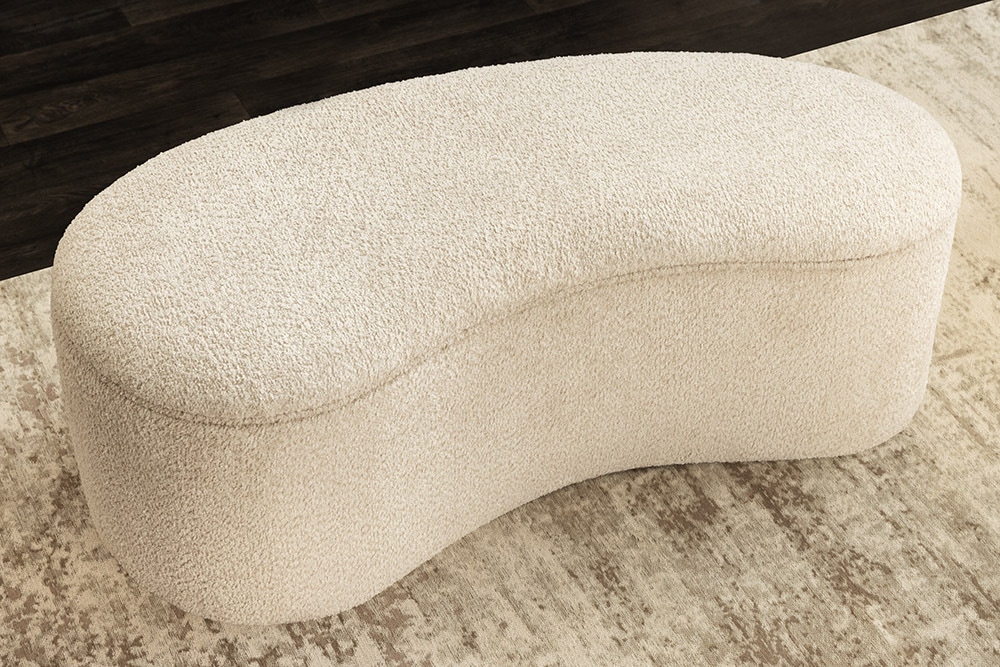 Extravagante Polsterbank ELEMENTAL 120cm champagner beige Feinstrick Bouclé mit Stauraum