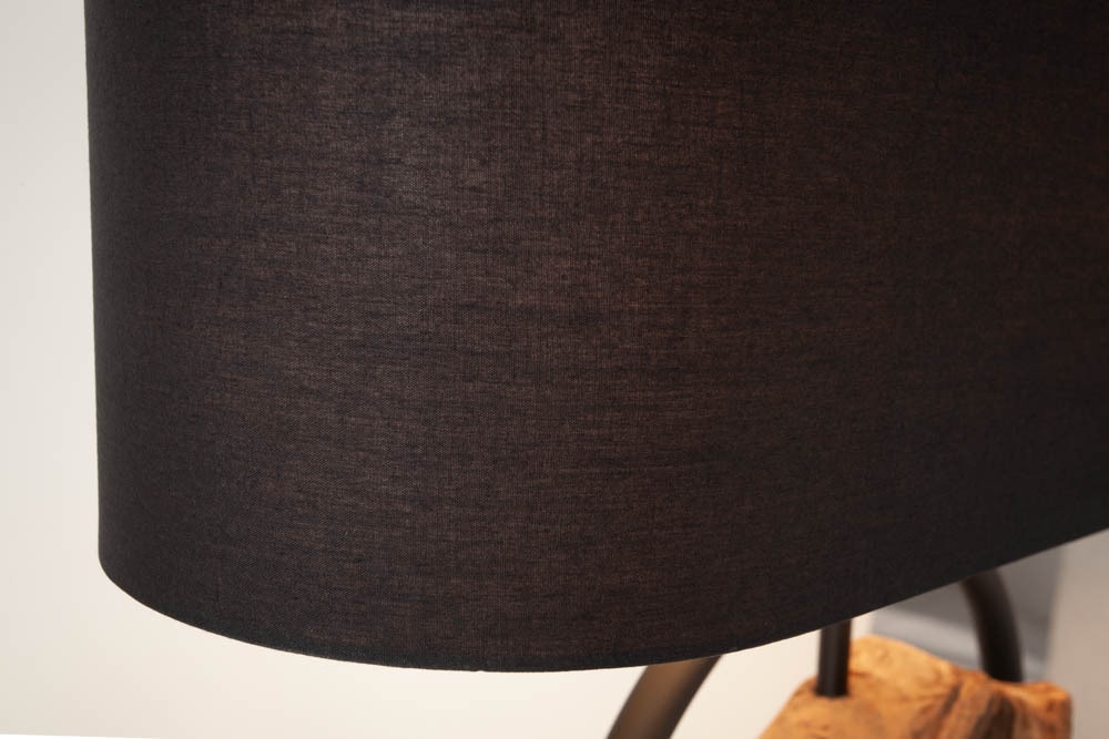 Design Stehlampe ELEMENTS 147cm schwarz Baumwollschirm Fuß mit Massivholz