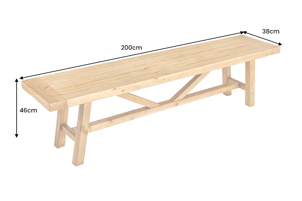 Massive Sitzbank RIVIERA 200cm natur recyceltes Pinienholz Landhaus-Stil